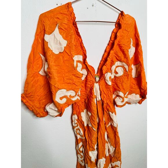 CHUFY Orange White Design Cupro Blend 3/4 Sleeves Lucia Maxi Dress Size Medium - Picture 5 of 16